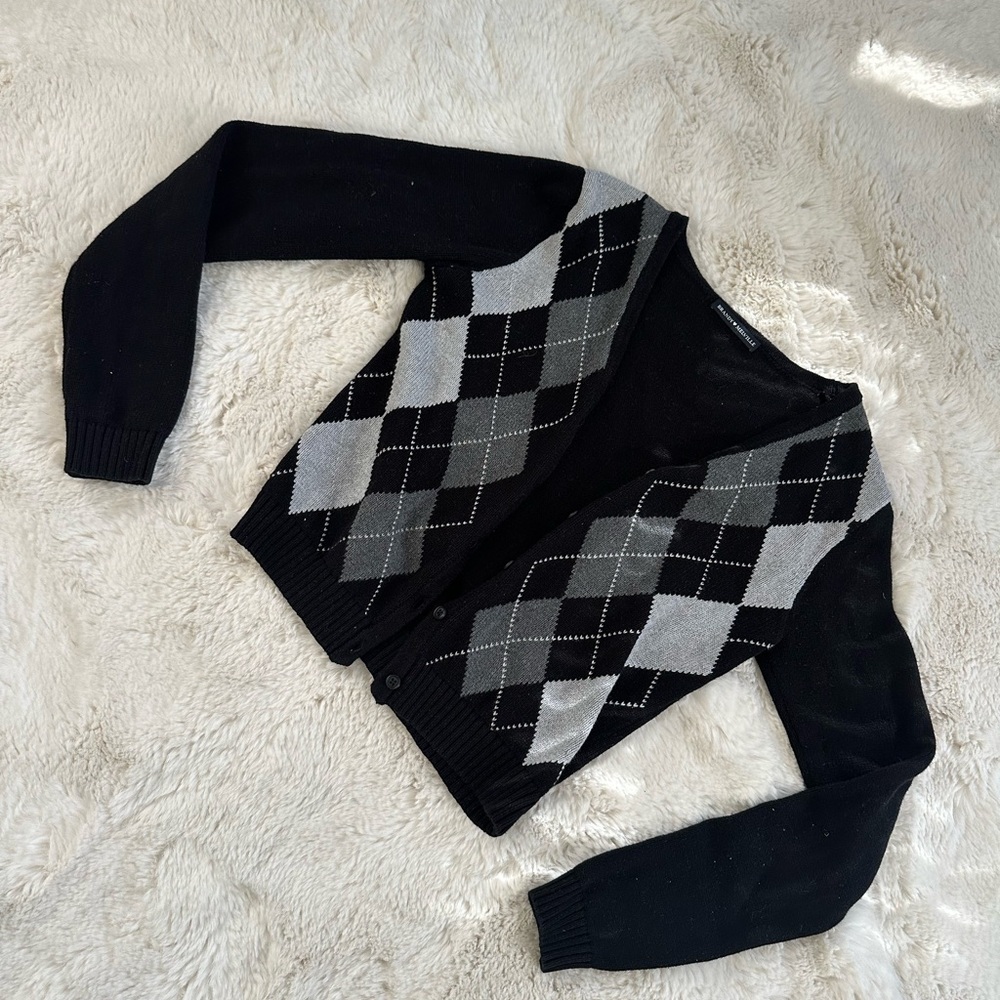 Brandy Melville Argyle black and gray goth girl sweater/ button down cardigan🐚